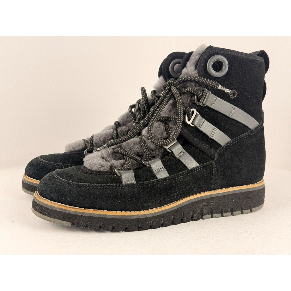 Cole Haan ZeroGrand Luxe WP Shearling Hiker Boots Black Womens 6.5B